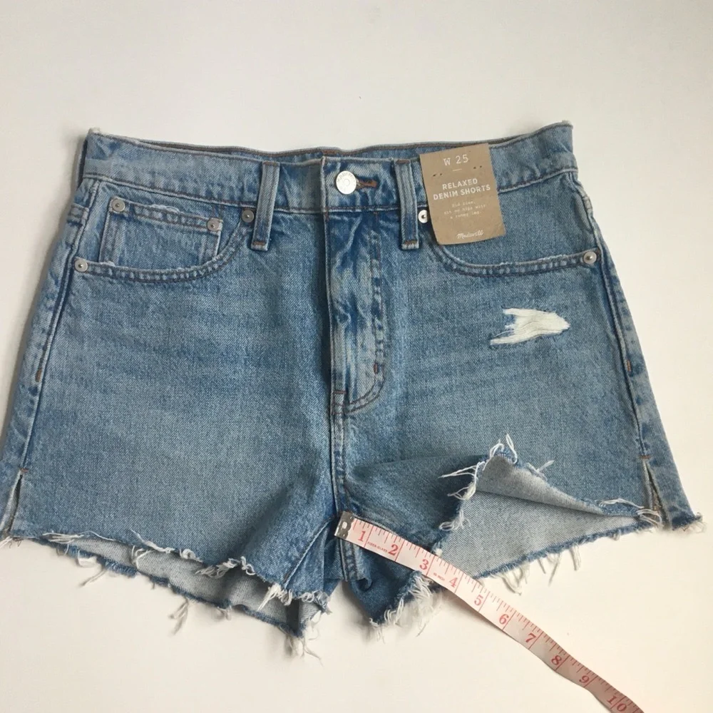 Madewell Relaxed Side-Slit Edition Raw Hem Denim Jean Shorts Madera Wash Size 25